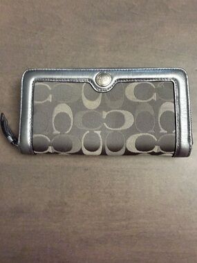 Coach Metallic Charcoal Signature Zip Wallet